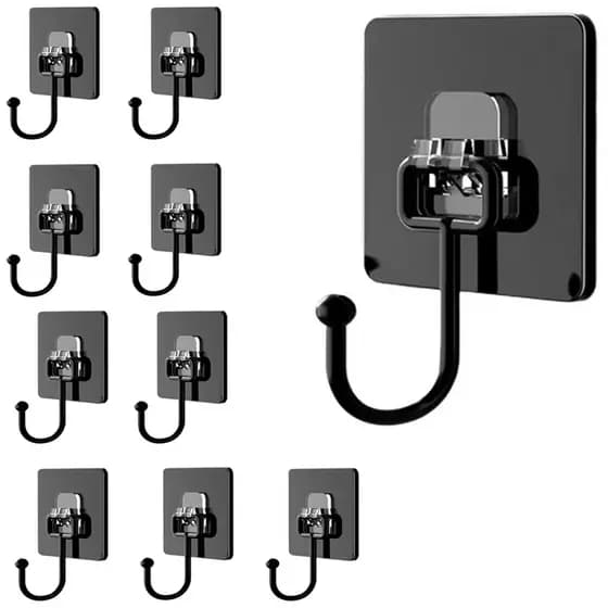 Conjunto de 10 ganchos de parede – Organizador adesivo para soluções de armazenamento em banheiro e cozinha.