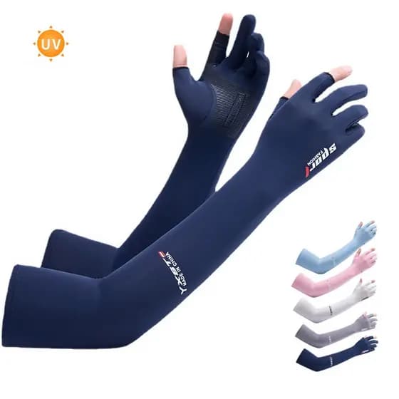 Mangas Refrescantes Ice Silk com Proteção UV SPF50+ para Motocicletas/Pesca/Ciclismo, Meio Dedo e Respirável.