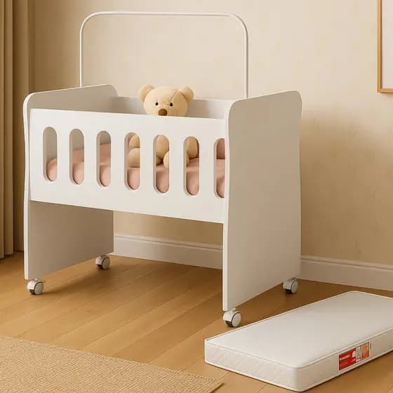 Mini Berço Bebê com Colchão Portátil Rodízios com Trava e Suporte Mosquiteiro Compacto Recém Nascido
