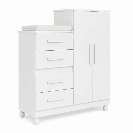 Cômoda Bebê Infantil com Guarda Roupa 4 Gavetas Organizador de Roupas Quarto de Bebê Branco