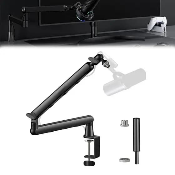 Suporte Braço Microfone com Extensão, Ajustável, Até 2kg, para Mesa Podcast Gamer