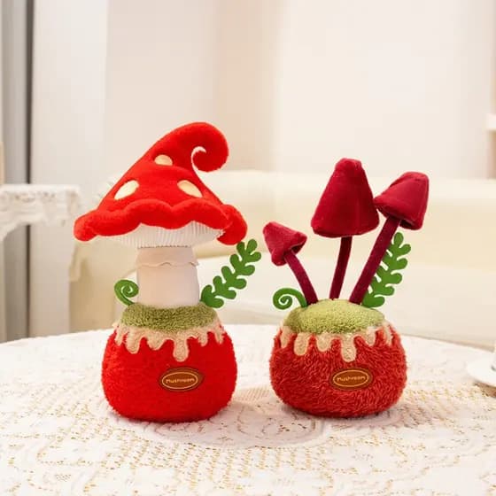 Cogumelo Em Vaso Shiitake Brinquedo De Pelúcia Macio Planta Boneca Decoração De Mesa De Escritório Ornamento Evento Ativ