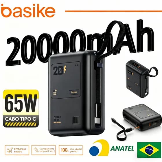 Basike 65W banco potência portátil certificado 20000mAh carregamento rápido grande capacidade 10000