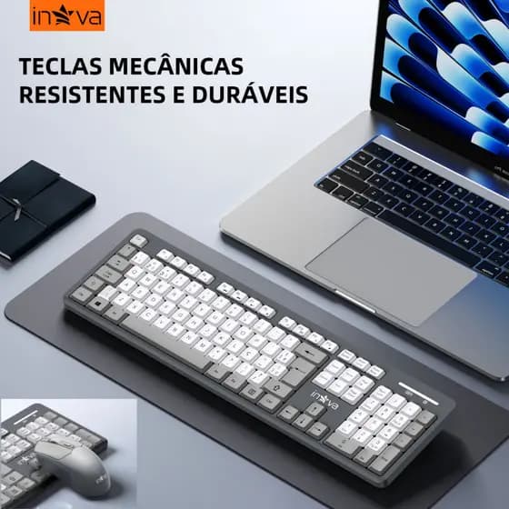 INOVA Kit Teclado e Mouse Sem Fio Inova KV789 2.4GHz 107 Teclas Mouse 1600DPI Plug Play Até 10m