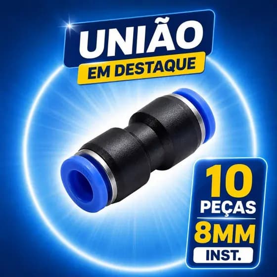 10 Un Conexão União Reta Plástica 8mm Pneumática Instantânea