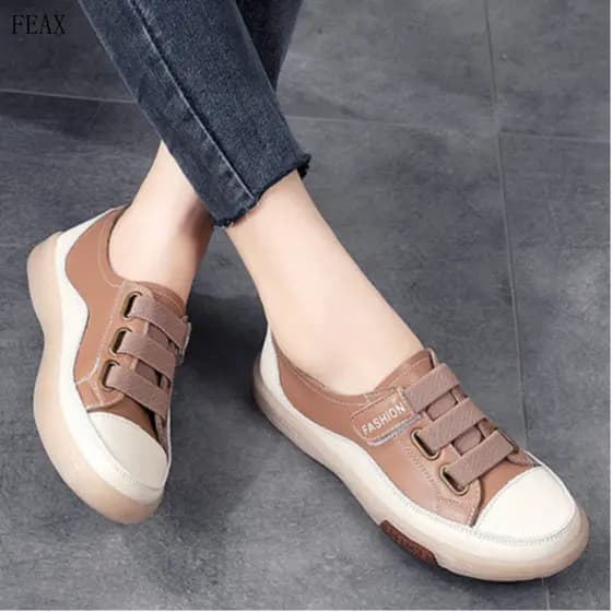 Sapatos de Couro com Sola Macia e Confortável, Tendão de Couro Bovino, Sapatos Esportivos Casuais para Mulheres FEAS