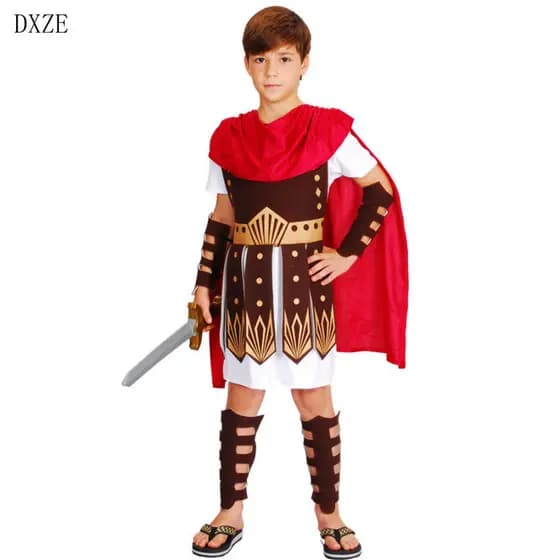 Fantasia de Guerreiro Gladiador Grego Romano Antigo para Crianças, Fantasia de Cavalheiro Júlio César para Meninos