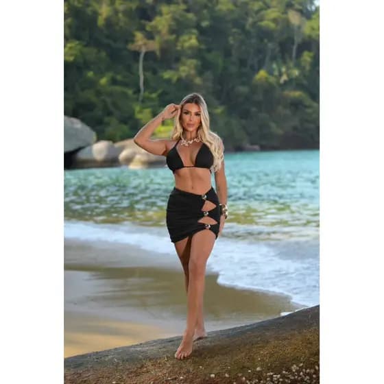 Biquíni Trijunto Fashion 2026 Moda praia MINI saia três peças.