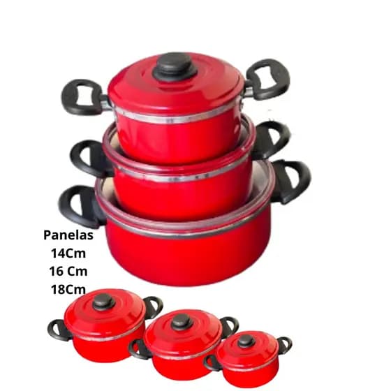 JOGO DE PANELAS KIT 3 CAÇAROLAS * VERMELHO * 14Cm, 16Cm, 18Cm