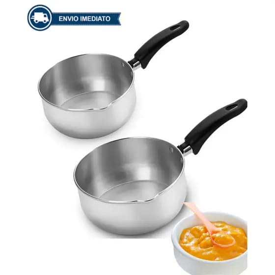 KIT 2 Panelas Papeiro de Alumínio Polido para Papinhas, Purê, Mingau, Comida N°14