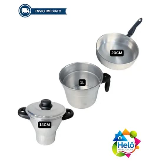 KIT FRIGIDEIRA 20 POLIDA + CUSCUZEIRA 14 + FERVERDOR 12CM POLIDO