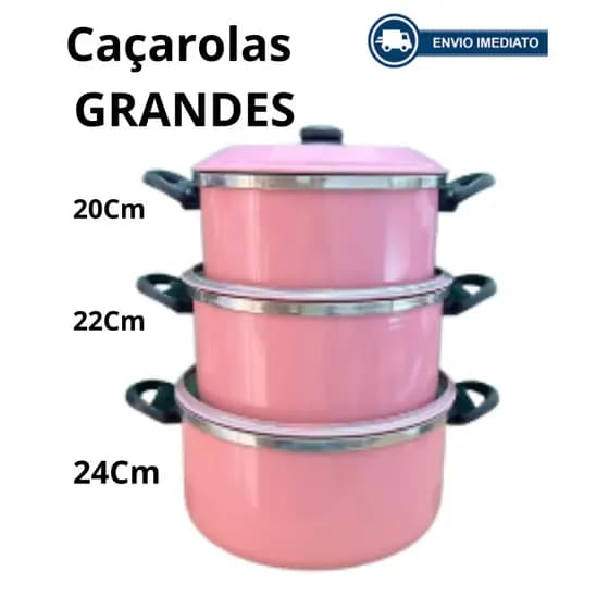 JOGO DE PANELAS GRANDE KIT 3 CAÇAROLAS * ROSA * 20Cm, 22Cm, 24Cm