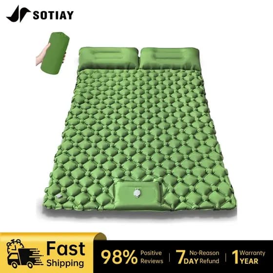 Colchão Inflável Automático Duplo 200x120x5cm Ultraleve para Acampamento, Trilhas e Piquenique ao Ar Livre
