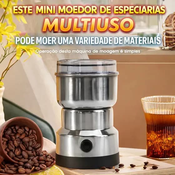 Moedor Elétrico Café Grãos Inox 150W Multifuncional 110V 220V Compacto Potente Profissional