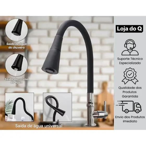 Torneira de cozinha preta montada na parede com Sprinkler duplo flexível, 360°Ângulo giratório
