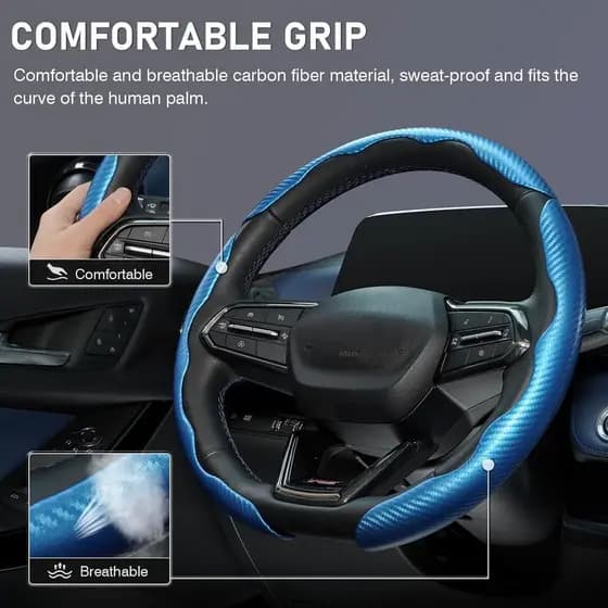 Capa de volante de fibra de carbono para carro com proteção antiderrapante segmentada de encaixe, capa de asa de borbole