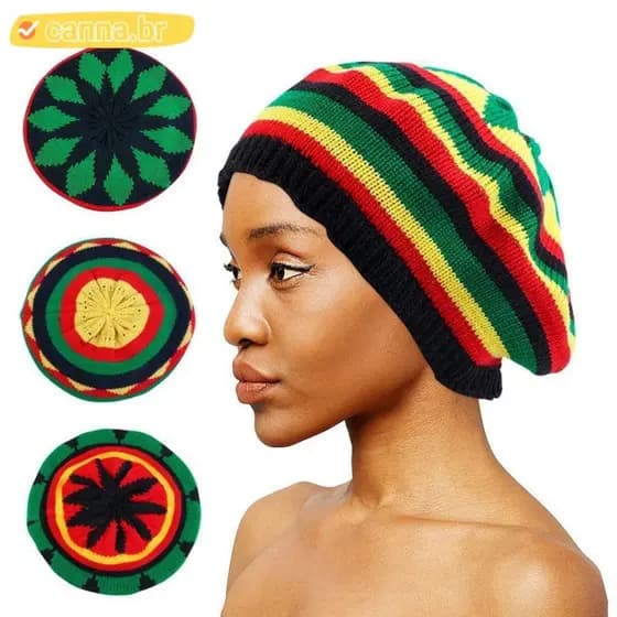 Chapéu Arco-Íris CANNA , Gorro De Malha Solta De Lã Quente Macio Reggae Jamaicano