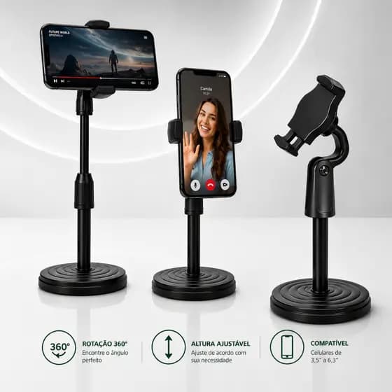 Suporte Tripé De Mesa Para Celular Base Forte Ajustável 360o
