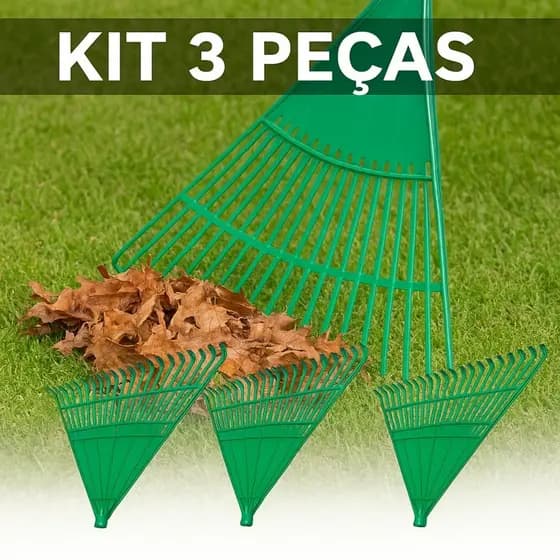 Kit 3 Vassouras de Jardim 22 Dentes Plastica Verde Sem Cabo - Alta Durabilidade e Resistencia