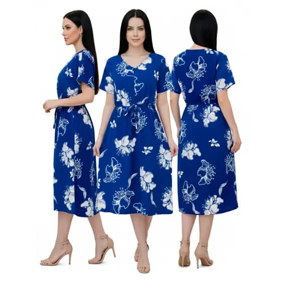 Vestido Midi Feminino Estampado em Crepinho Moda Evangélica Veste 40 ao 50