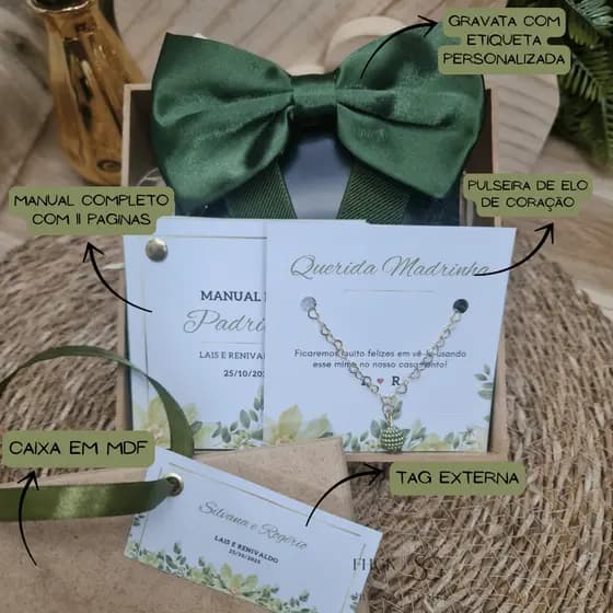 Caixa Convite Personalizado Kit Suspensório + Pulseira + Manual + Caixa Mdf Para Padrinhos