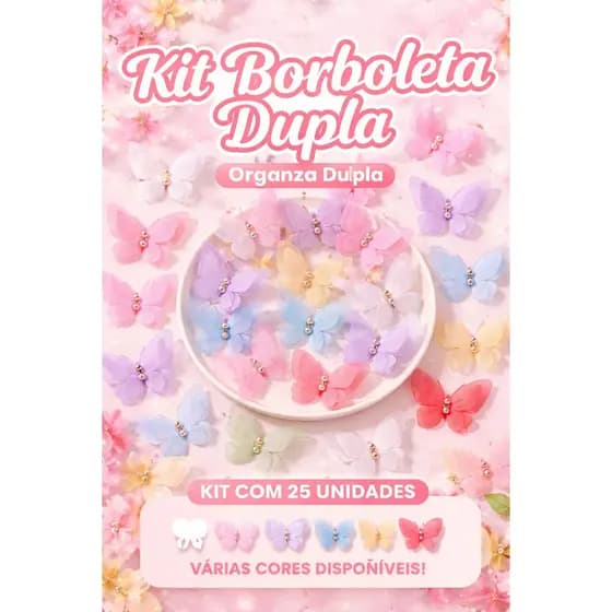 Aplique Borboleta de Organza com strass kit c/ 30 unidades para aplicar em laços roupas tiaras