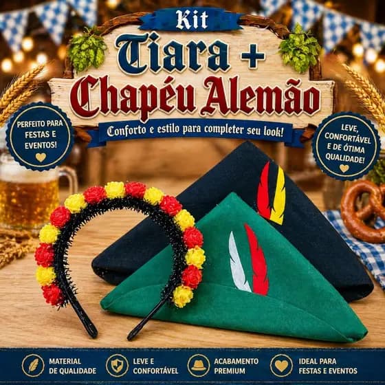 Fantasia Festa Alemã Tiara Floral Chapéu Alemão kit ou unitário chapeu alemão