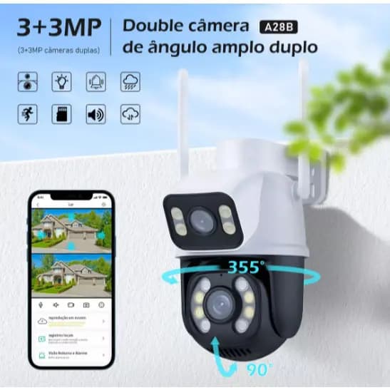 Camera Segurança Externa ICSEE Com Lente Dupla a Prova D'água Wifi E Rastreamento Zoom A28b