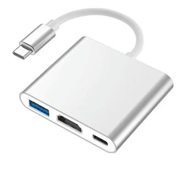 Adaptador 3 Em 1 Tipo C Hub HDMI 4K USB 3.0 Com Cabo De Dados Carregador De Alumínio De 12 W Para Telefone E Laptop