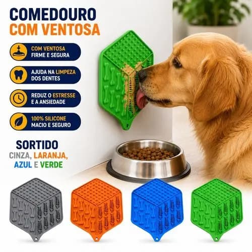 Comedouro Silicone Antideslizante Ventosa Fixacao Segura Pet Varias Cores