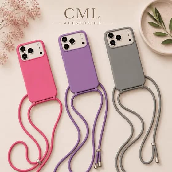 Capinha com Cordão para Celular Ip 16/17 Capa Crossbody Alça Ajustável Anti Queda 📱