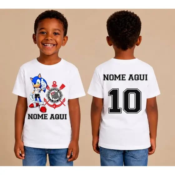 Camiseta 100 % algodão Infantil Sonic Corinthians Times de Futebol Menino Menina Unisex