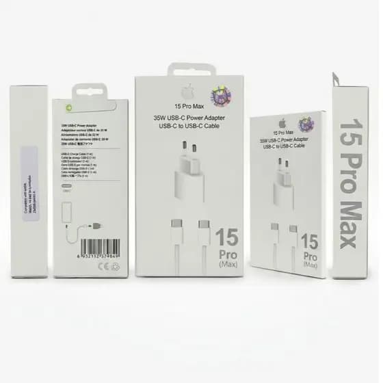 Carregador iPhone Original 15 e 16 Pro Max 35W Turbo Fonte USB-C Cabode 1M Lacrado Tipo-C Tipo C