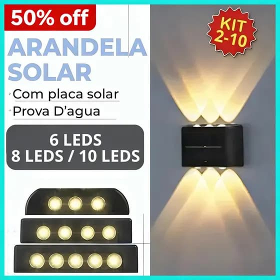 2-10 luminárias solares de parede. 6/8/10/12 LEDs com luz branca quente. (IP65) À prova d'água. Liga/desliga automática