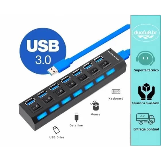 Faixa de extensão do Hub de extensão de Interface USB 3.0 7 (com interruptor independente, adequada para computador, dis