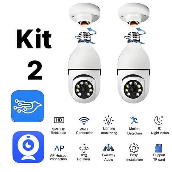 Kit Câmera De Segurança Lâmpada Externa Infravermelha À Prova D'água 360 Wifi Sem Fio 2.4G E27