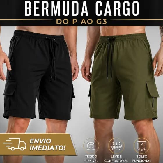 Bermuda Cargo Masculina Plus Size Tactel Com Elastano Com 4 Bolsos Casual Para Academia e Dia a Dia