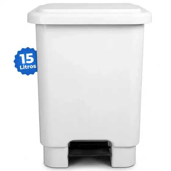 Lixeira 15L c/ Pedal Compacta Resistente Reforçada Plástico Lixo Multiuso Casa Cozinha Banheiro