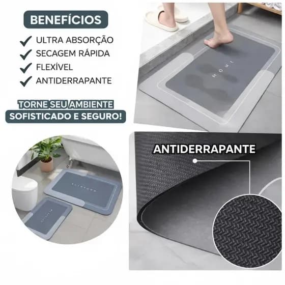 Tapete Absorvente Antiderrapante Impermeável para Banheiro Cozinha Quarto Secagem Rápida