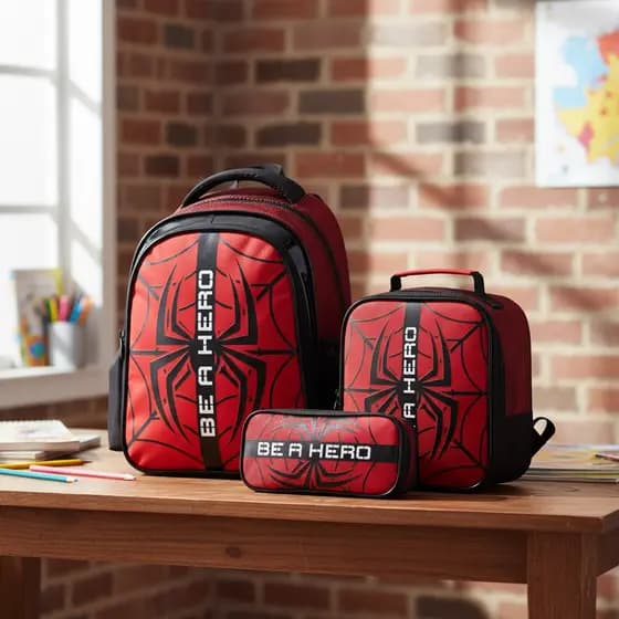 Kit Mochila Costas Grande Escolar Masculina 17l Homem Aranha Com Lancheira E Estojo Spider Hero