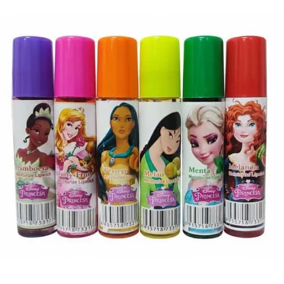 Brilho Labial - Gloss Princesas Infantil, Rollon, Frutas, Maquiagem para Meninas, Colorido