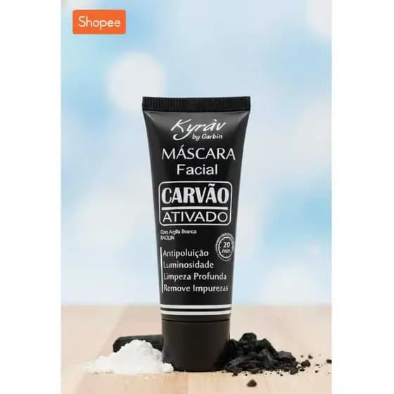 Máscara Facial de Carvão Ativado com Argila Branca - Antipoluição, Luminosidade, Remove Impurezas