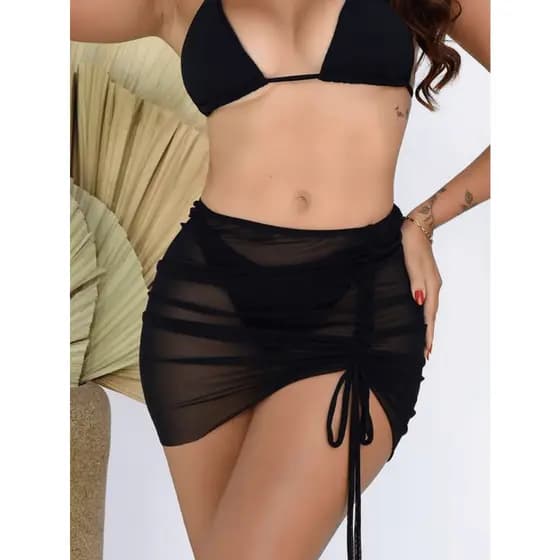 SAIDA DE PRAIA SAIA PUXE DRAPEADA MODA VERAO PRAIA E PISCINA LAÇO LUXO