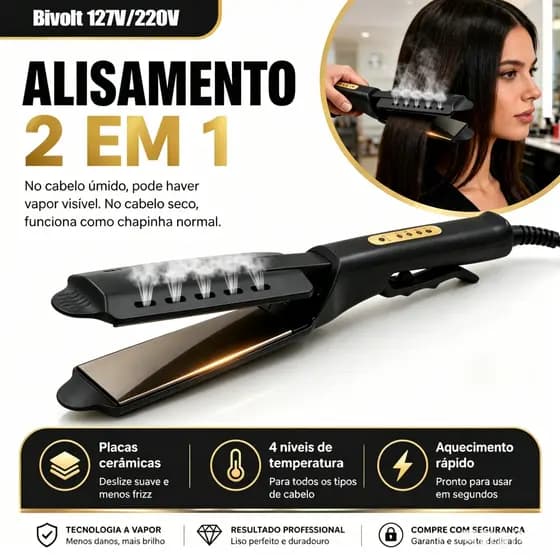 Chapinha Alisadora Bivolt 4 Temperaturas Placa Cerâmica Seco Molhado Anti Frizz Salão