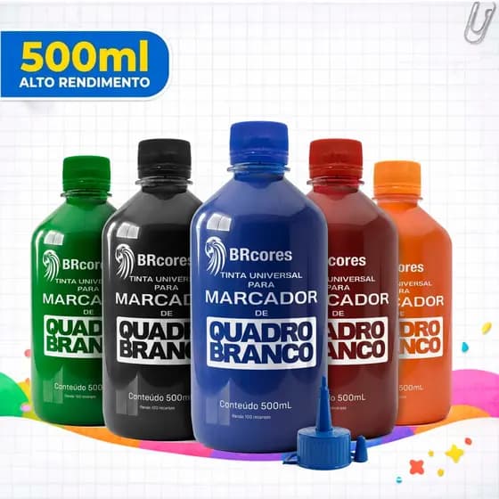 Tinta p/ Marcador Quadro Branco 500 mL - Rende + de 100 Recargas