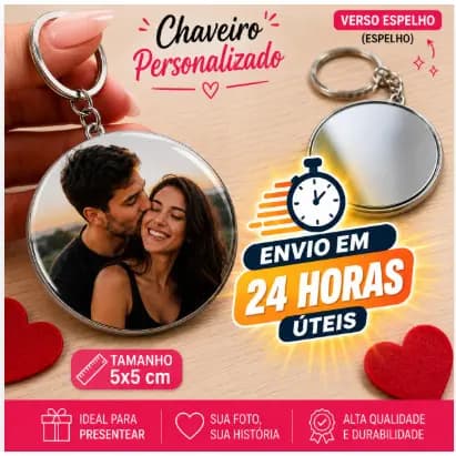 Chaveiro Personalizado com Foto Casal Presente Dia dos Namorados