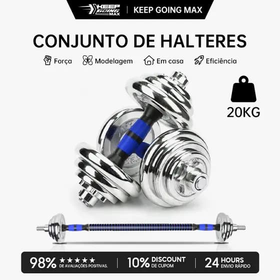 Keep Kit Anilhas Halteres Barra Completo Na Maleta Dumbbell 20kg/15kg/10kg
