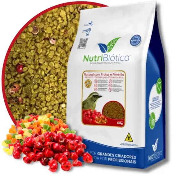 Ração Trinca Ferro Natural Frutas Pimenta Extrusada Nutribiótica 300g Torneio Manutenção Reprodução