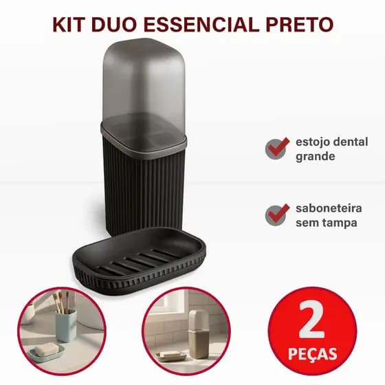 Conjunto Banheiro 2 Peças – Porta Escova com Tampa + Saboneteira |Kit Viagem| Cores Variadas |