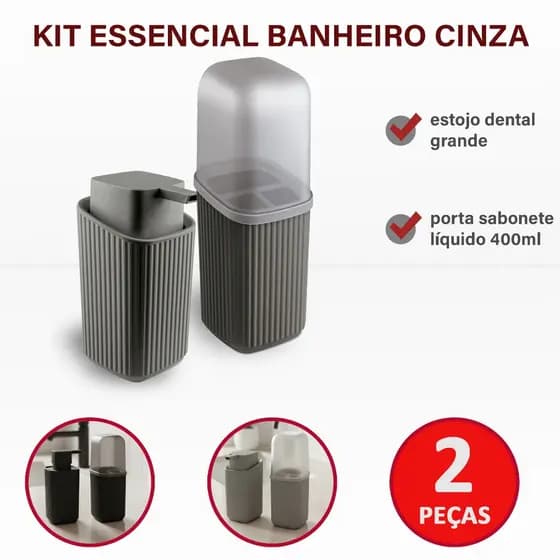 Kit Banheiro 2 Peças – Dispenser de Sabonete Líquido 400 ml + Porta Escovas com Tampa